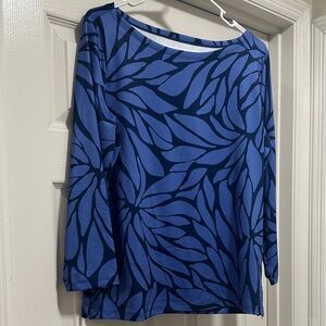 Vineyard Vines Navy and Light Blue Leaf Print Long Sleeve Tee